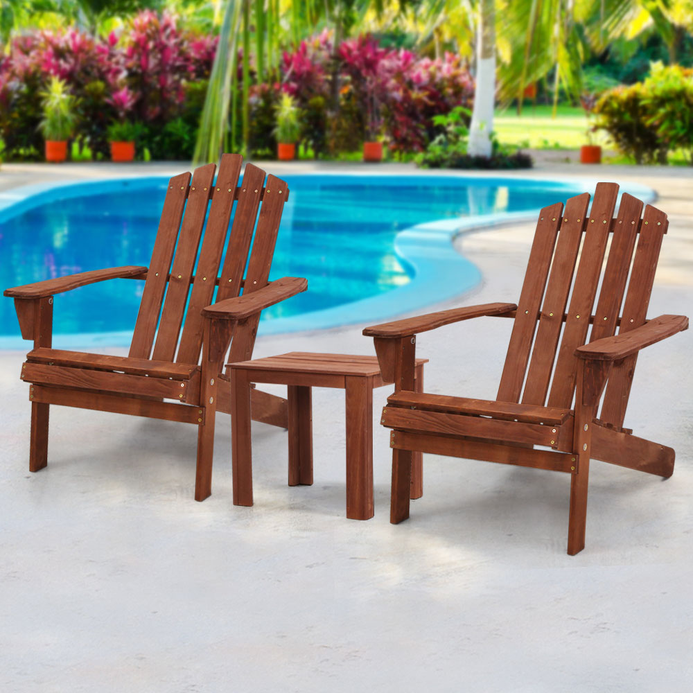 Gardeon Outdoor Sun Lounge Beach Chairs Table Setting Wooden Adirondack Patio Chair Brown-Furniture > Outdoor-PEROZ Accessories