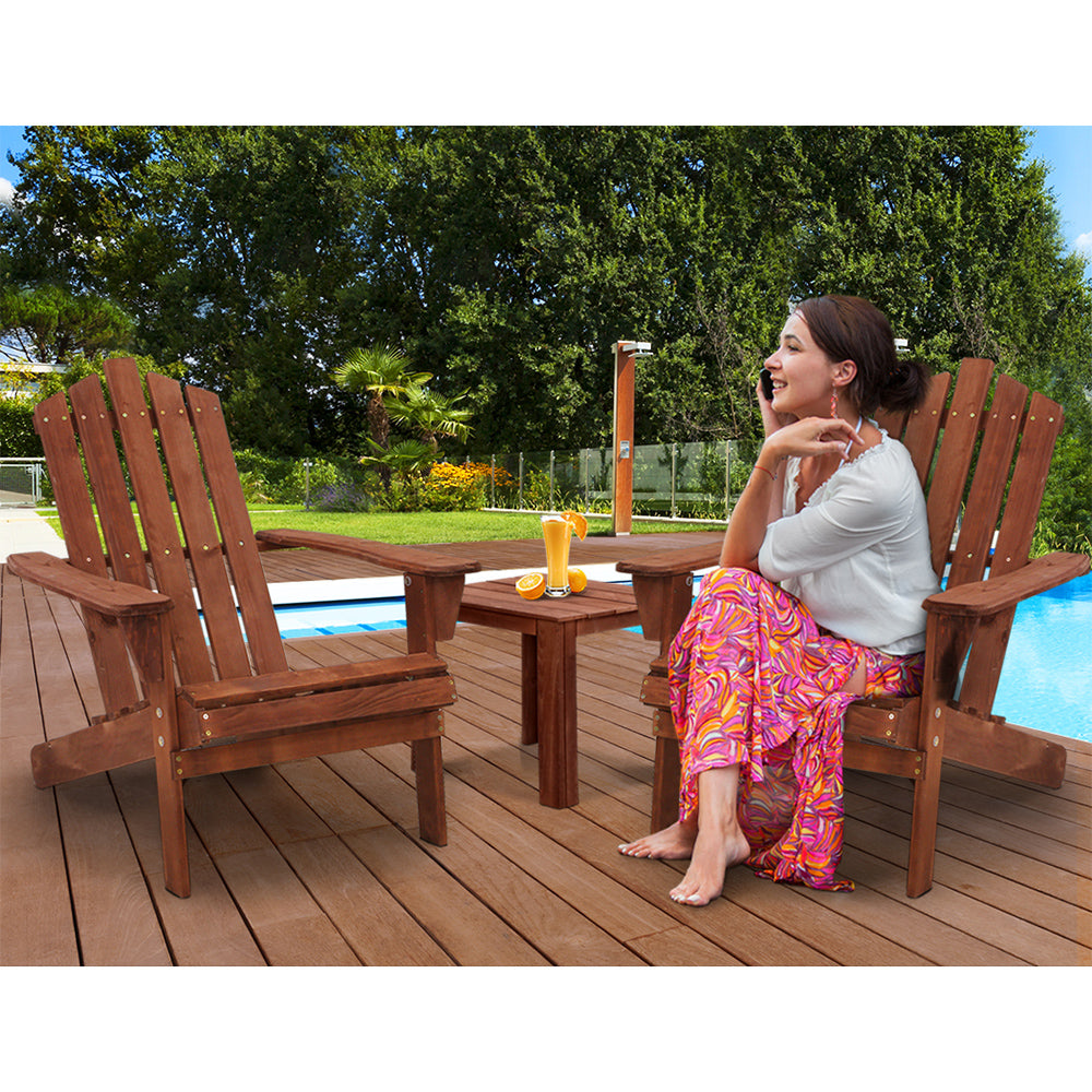 Gardeon Outdoor Sun Lounge Beach Chairs Table Setting Wooden Adirondack Patio Chair Brown-Furniture > Outdoor-PEROZ Accessories