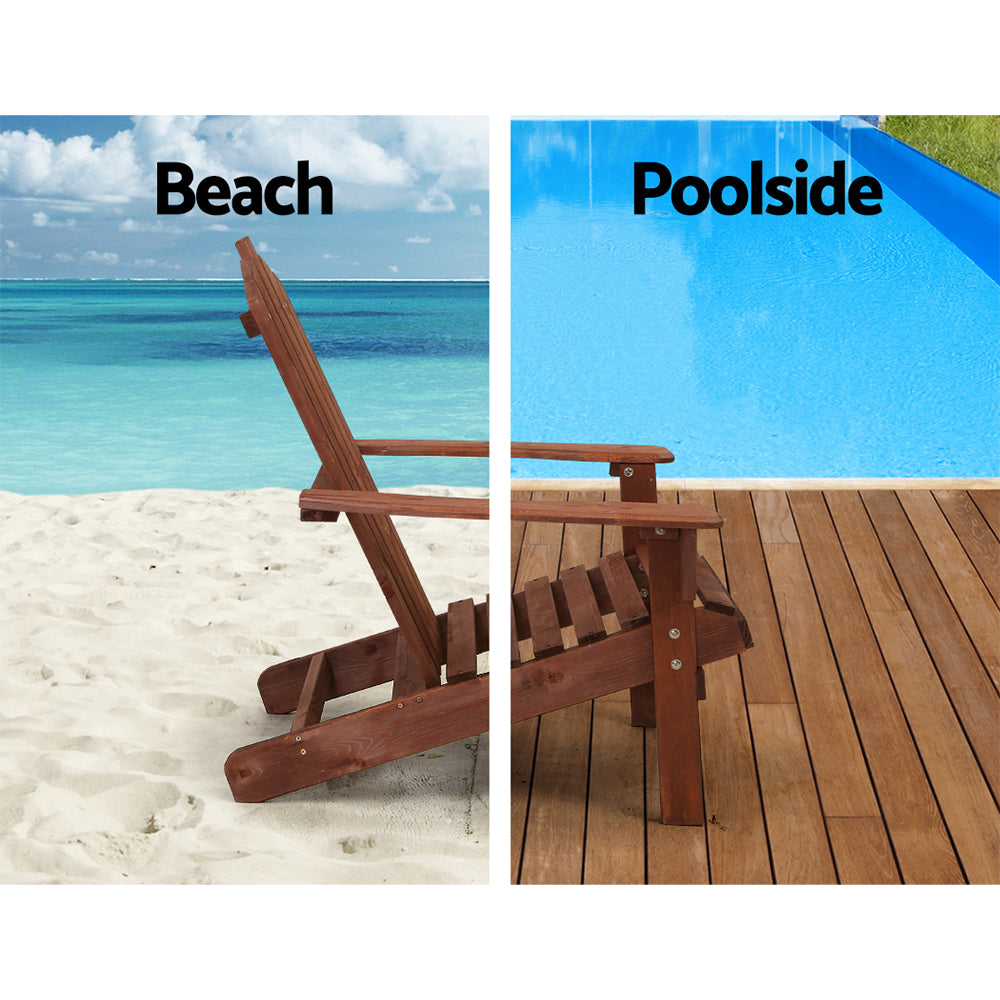 Gardeon Outdoor Sun Lounge Beach Chairs Table Setting Wooden Adirondack Patio Chair Brown-Furniture > Outdoor-PEROZ Accessories