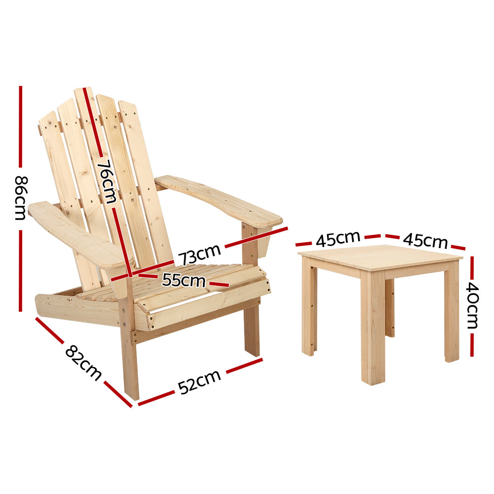 Gardeon Outdoor Sun Lounge Beach Chairs Table Setting Wooden Adirondack Patio Natural Wood Chair-Furniture > Outdoor-PEROZ Accessories