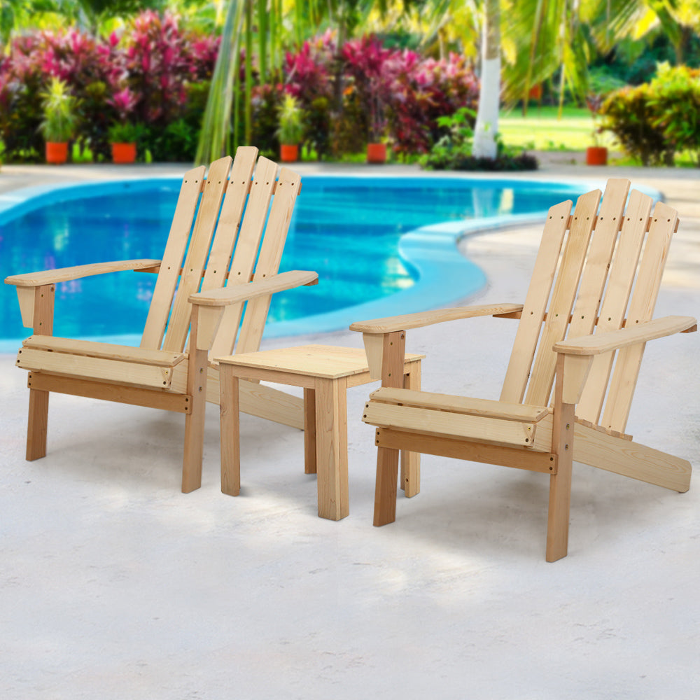 Gardeon Outdoor Sun Lounge Beach Chairs Table Setting Wooden Adirondack Patio Natural Wood Chair-Furniture > Outdoor-PEROZ Accessories