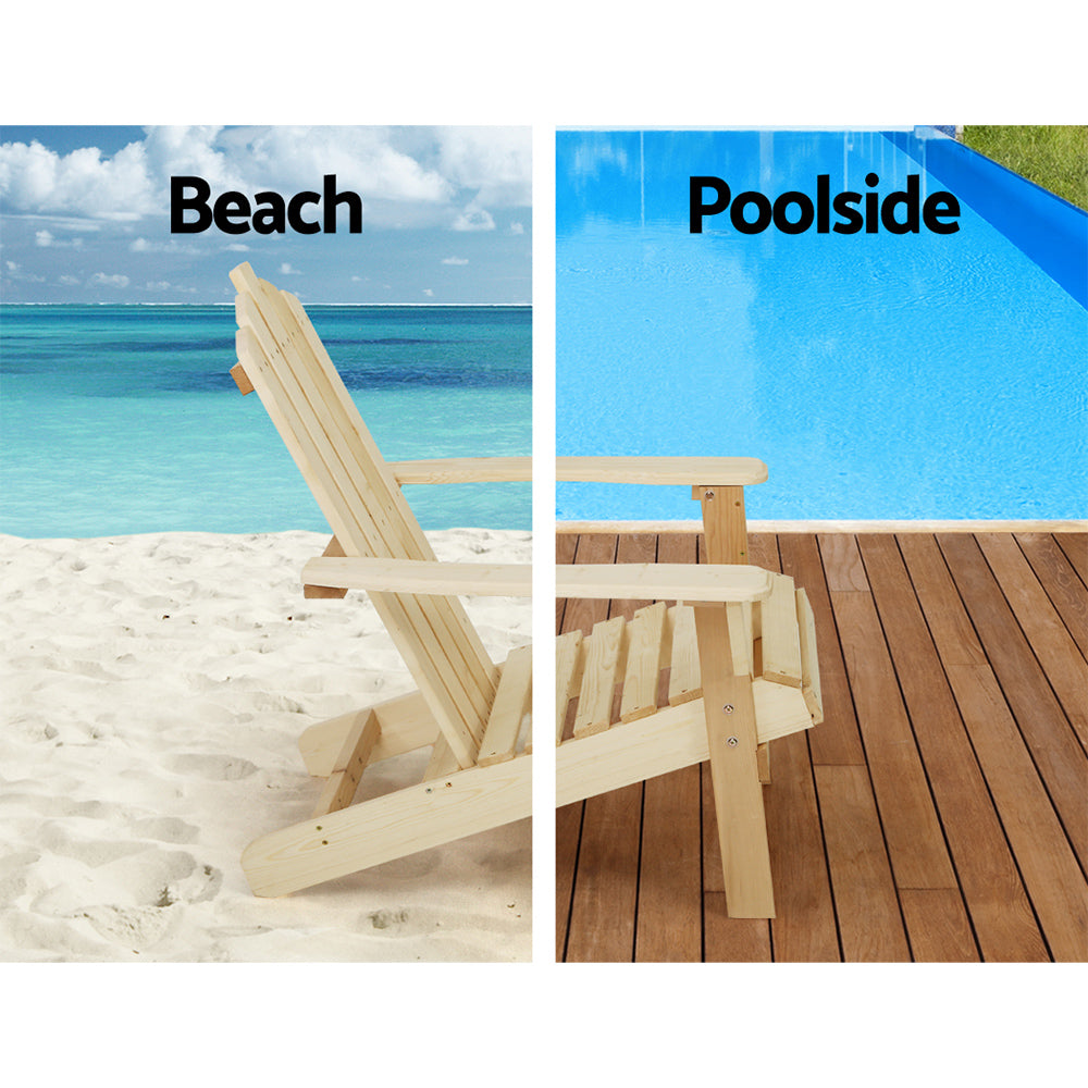 Gardeon Outdoor Sun Lounge Beach Chairs Table Setting Wooden Adirondack Patio Natural Wood Chair-Furniture > Outdoor-PEROZ Accessories