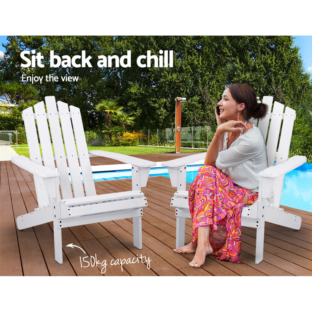 Gardeon Outdoor Sun Lounge Beach Chairs Table Setting Wooden Adirondack Patio - White-Furniture > Outdoor-PEROZ Accessories