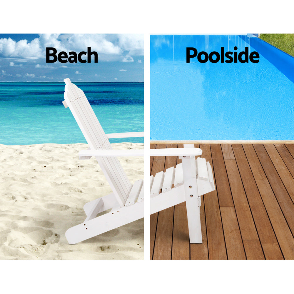 Gardeon Outdoor Sun Lounge Beach Chairs Table Setting Wooden Adirondack Patio - White-Furniture > Outdoor-PEROZ Accessories
