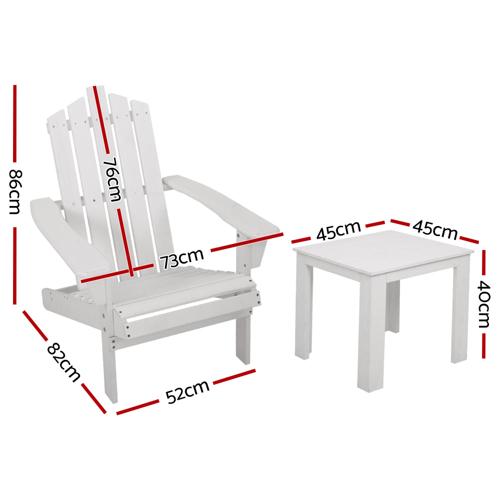 Gardeon Outdoor Sun Lounge Beach Chairs Table Setting Wooden Adirondack Patio Chair White-Furniture > Outdoor-PEROZ Accessories