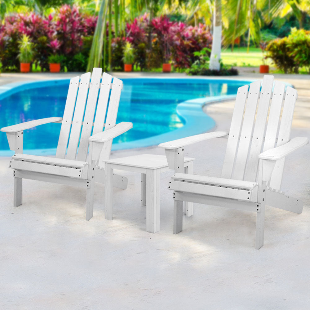 Gardeon Outdoor Sun Lounge Beach Chairs Table Setting Wooden Adirondack Patio Chair White-Furniture > Outdoor-PEROZ Accessories