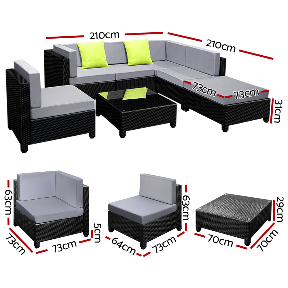 Gardeon 7PC Sofa Set Outdoor Furniture Lounge Setting Wicker Couches Garden Patio Pool-Furniture > Outdoor-PEROZ Accessories