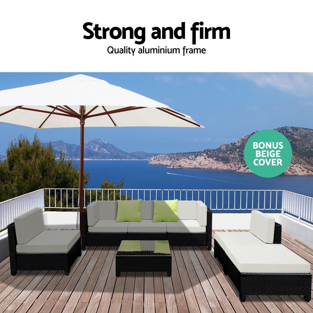 Gardeon 7PC Sofa Set Outdoor Furniture Lounge Setting Wicker Couches Garden Patio Pool-Furniture > Outdoor-PEROZ Accessories