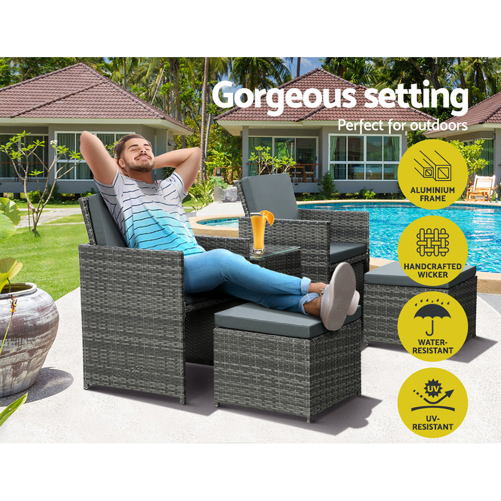 Gardeon Recliner Chairs Sun Lounge Wicker Lounger Outdoor Furniture Patio Sofa-Furniture > Outdoor-PEROZ Accessories