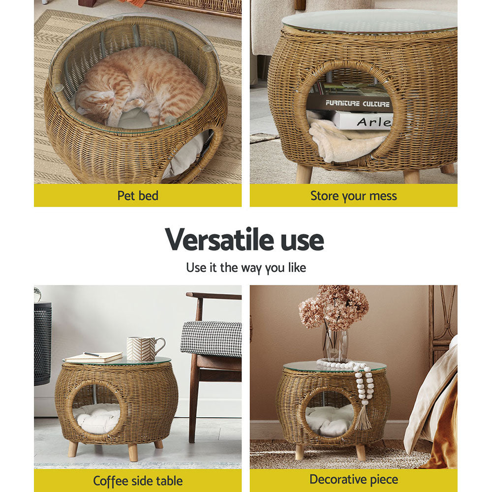 Gardeon Side Table Coffee Pet Bed Wicker Indoor Outdoor Furniture Patio Desk-Pet Beds-PEROZ Accessories