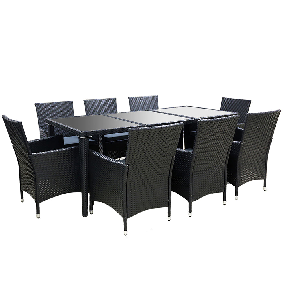 Gardeon 9 Piece Outdoor Dining Set - Black-Furniture > Outdoor-PEROZ Accessories