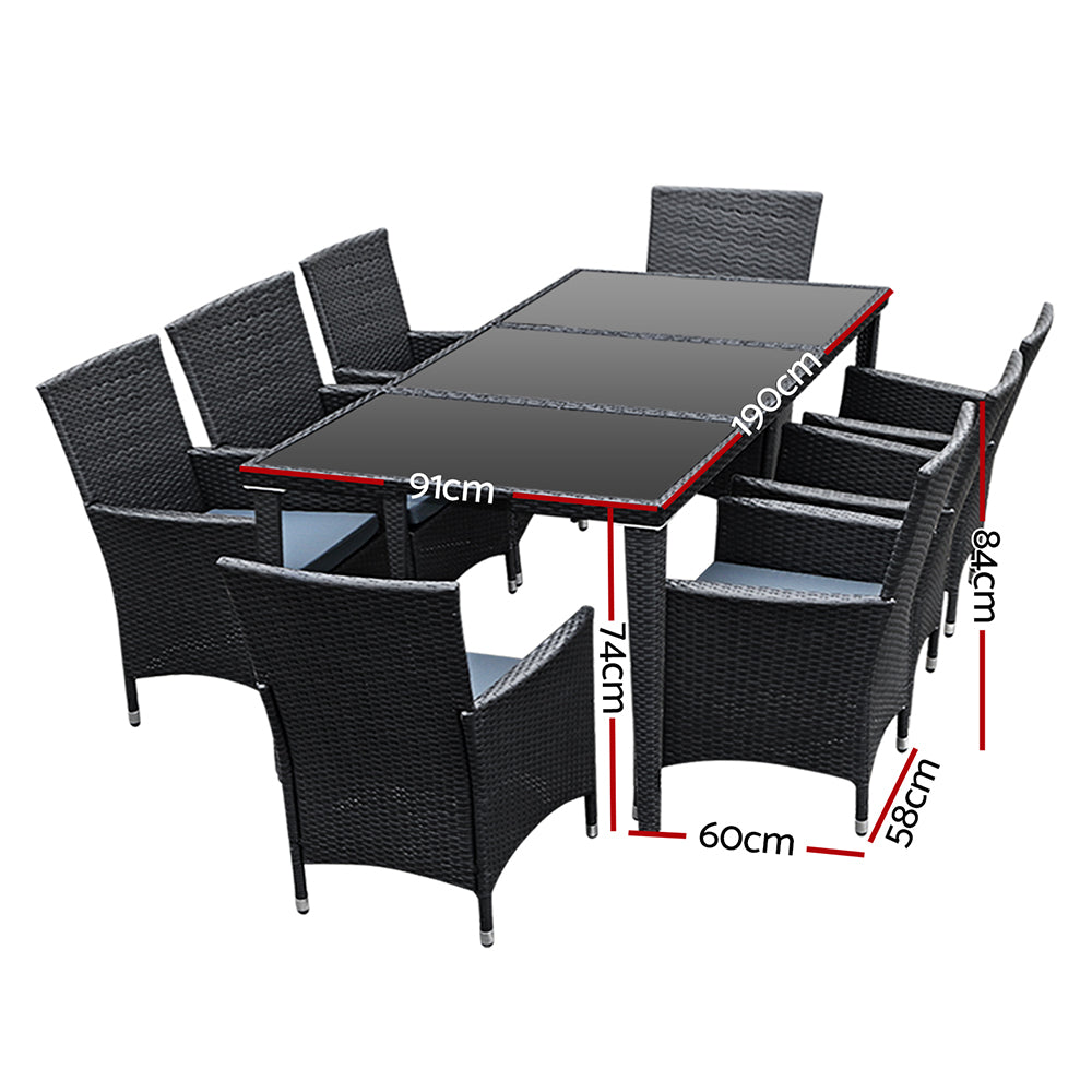 Gardeon 9 Piece Outdoor Dining Set - Black-Furniture > Outdoor-PEROZ Accessories