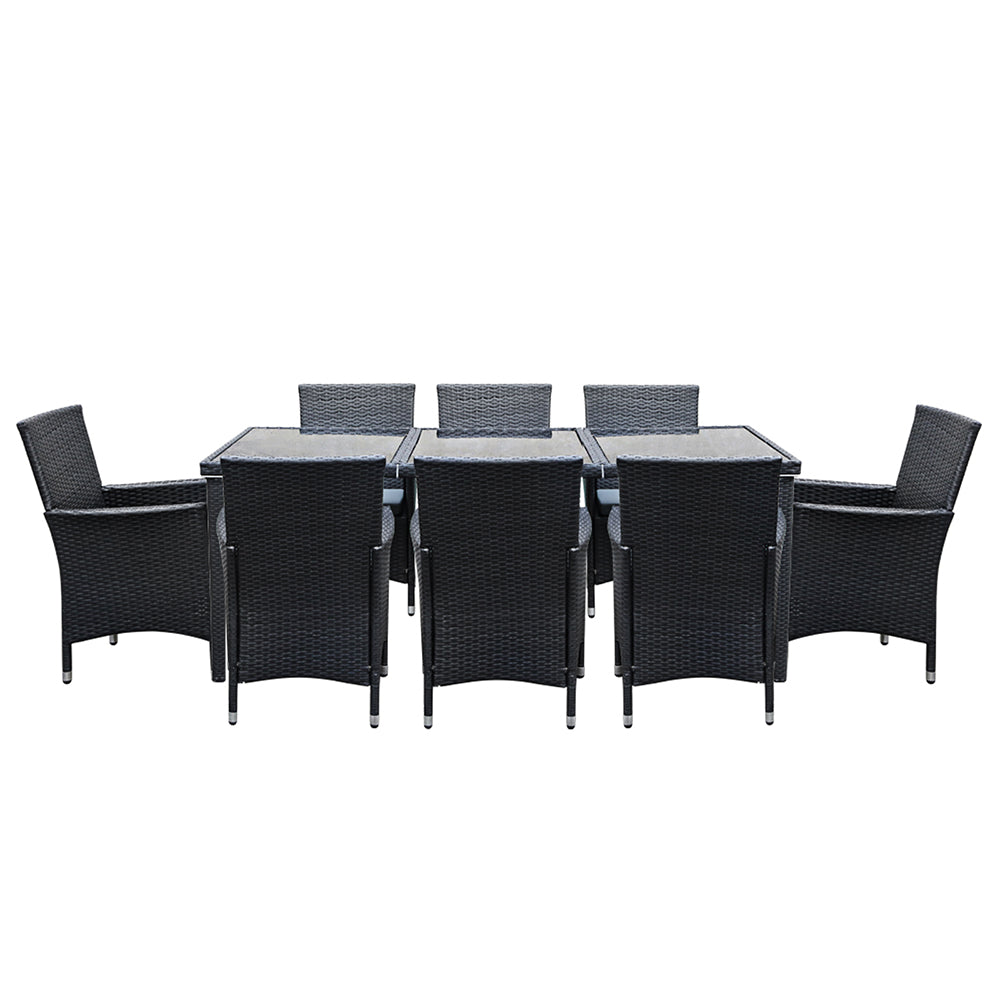 Gardeon 9 Piece Outdoor Dining Set - Black-Furniture > Outdoor-PEROZ Accessories