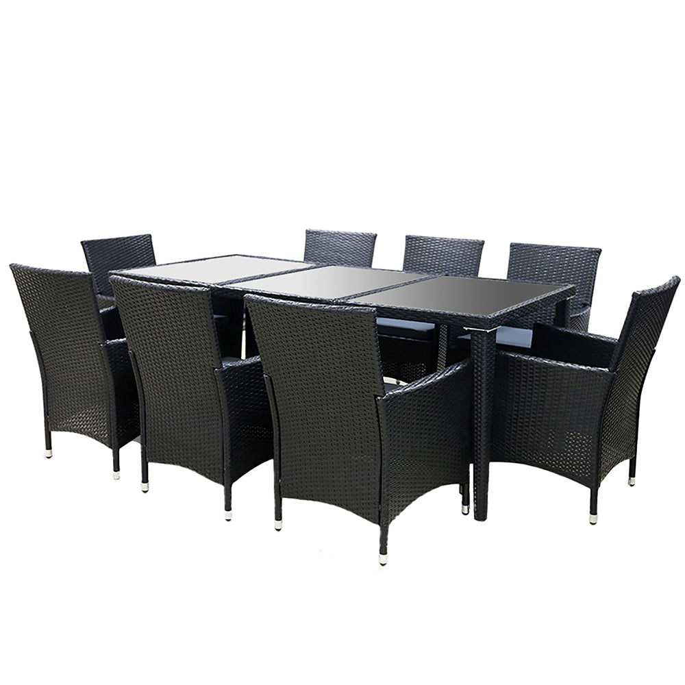 Gardeon 9 Piece Outdoor Dining Set - Black-Furniture > Outdoor-PEROZ Accessories