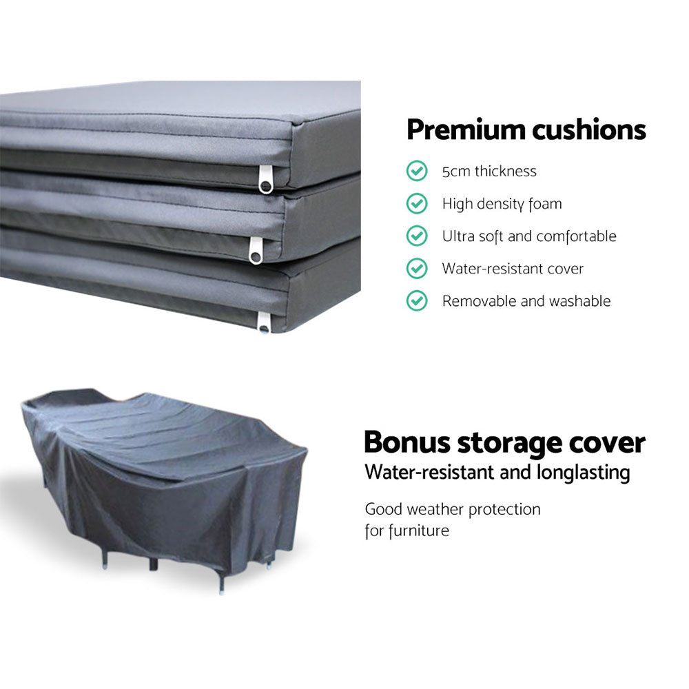 Gardeon 9 Piece Outdoor Dining Set - Black-Furniture > Outdoor-PEROZ Accessories