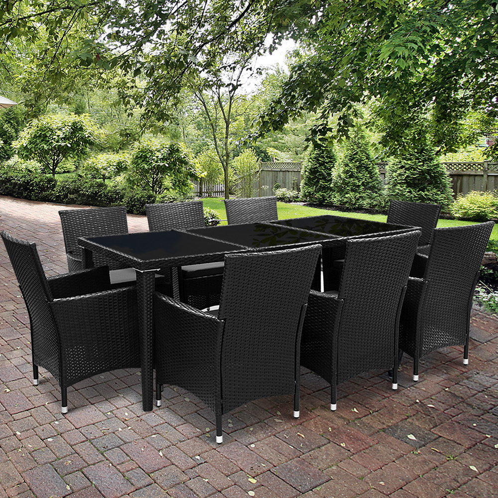 Gardeon 9 Piece Outdoor Dining Set - Black-Furniture &gt; Outdoor-PEROZ Accessories