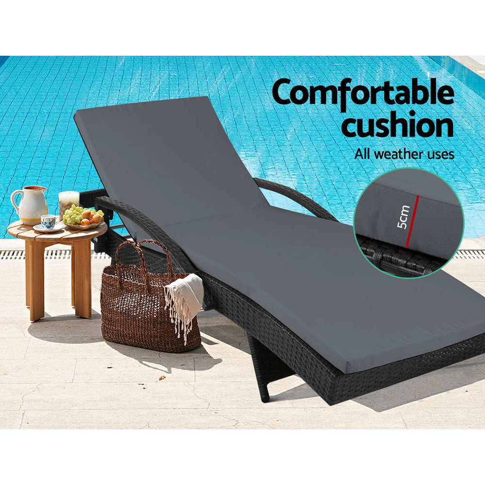 Gardeon Outdoor Sun Lounge - Black-Furniture > Outdoor-PEROZ Accessories