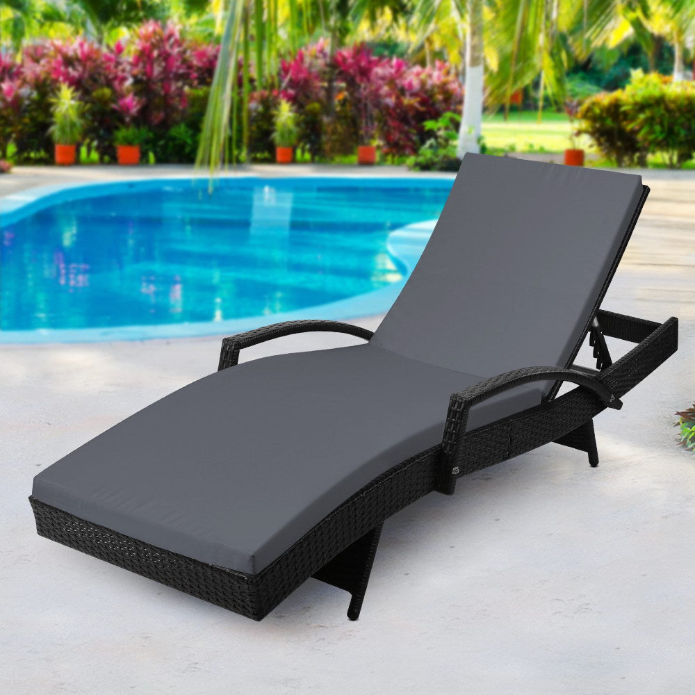 Gardeon Outdoor Sun Lounge - Black-Furniture > Outdoor-PEROZ Accessories