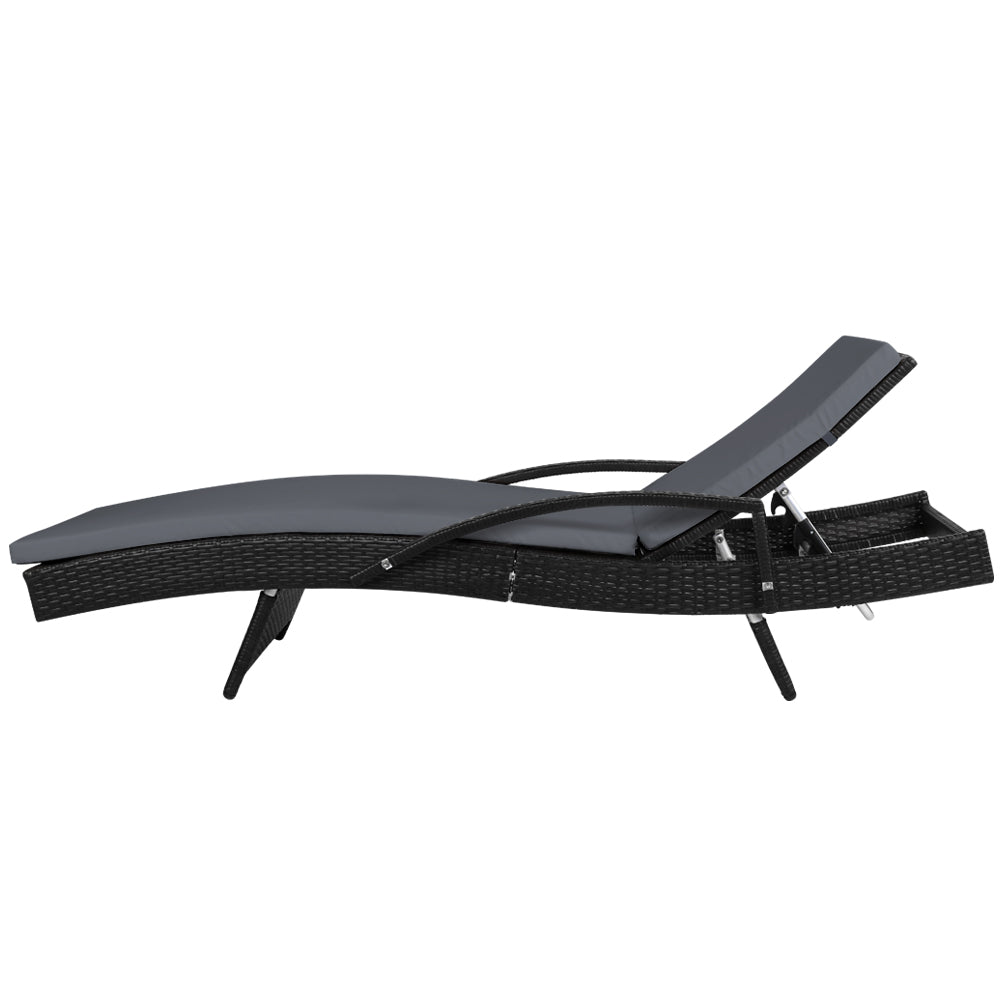 Gardeon Set of 2 Outdoor Sun Lounge Chair with Cushion - Black-Furniture &gt; Outdoor-PEROZ Accessories