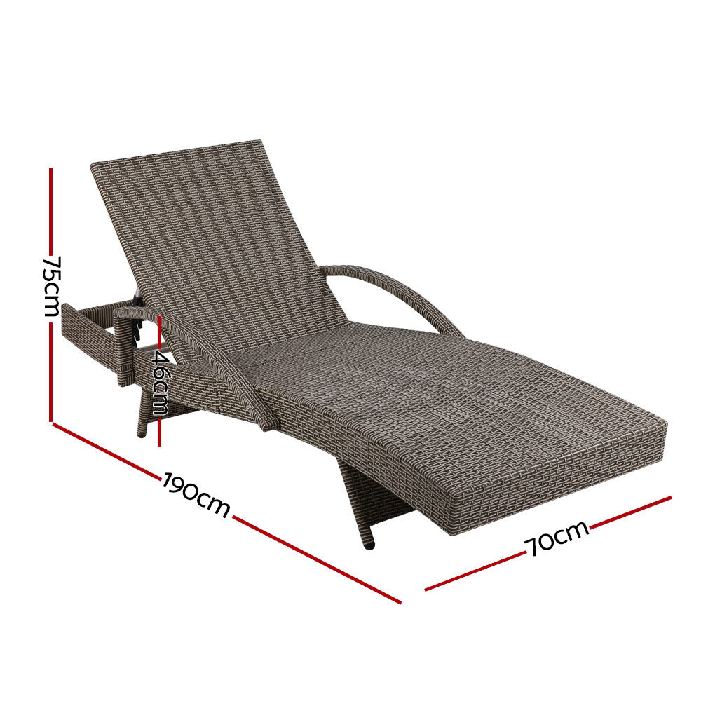 Gardeon Set of 2 Outdoor Sun Lounge Chair with Cushion- Grey-Furniture > Outdoor-PEROZ Accessories