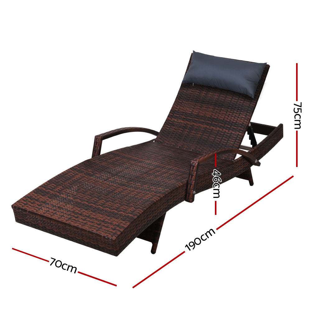 Gardeon Set of 2 Sun Lounge Outdoor Furniture Wicker Lounger Rattan Day Bed Garden Patio Brown-Furniture > Outdoor-PEROZ Accessories