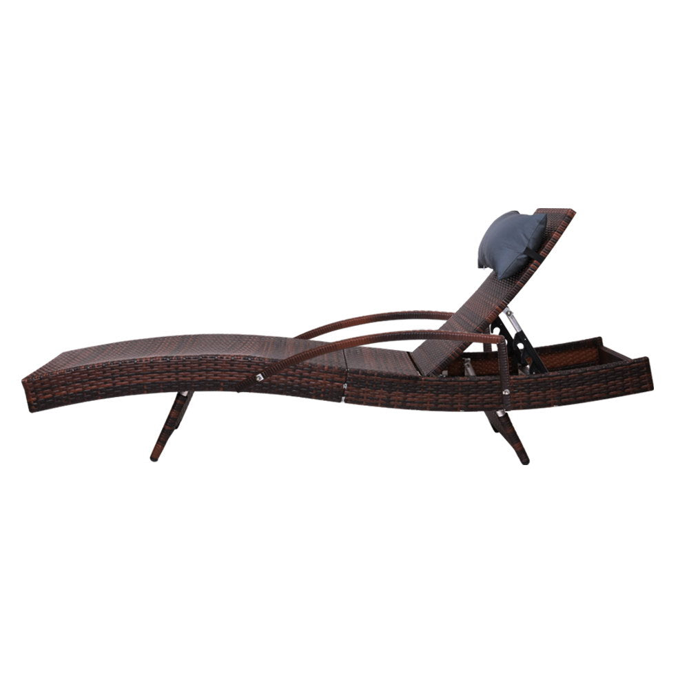 Gardeon Set of 2 Sun Lounge Outdoor Furniture Wicker Lounger Rattan Day Bed Garden Patio Brown-Furniture > Outdoor-PEROZ Accessories
