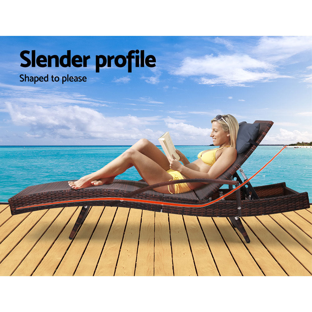 Gardeon Set of 2 Sun Lounge Outdoor Furniture Wicker Lounger Rattan Day Bed Garden Patio Brown-Furniture > Outdoor-PEROZ Accessories
