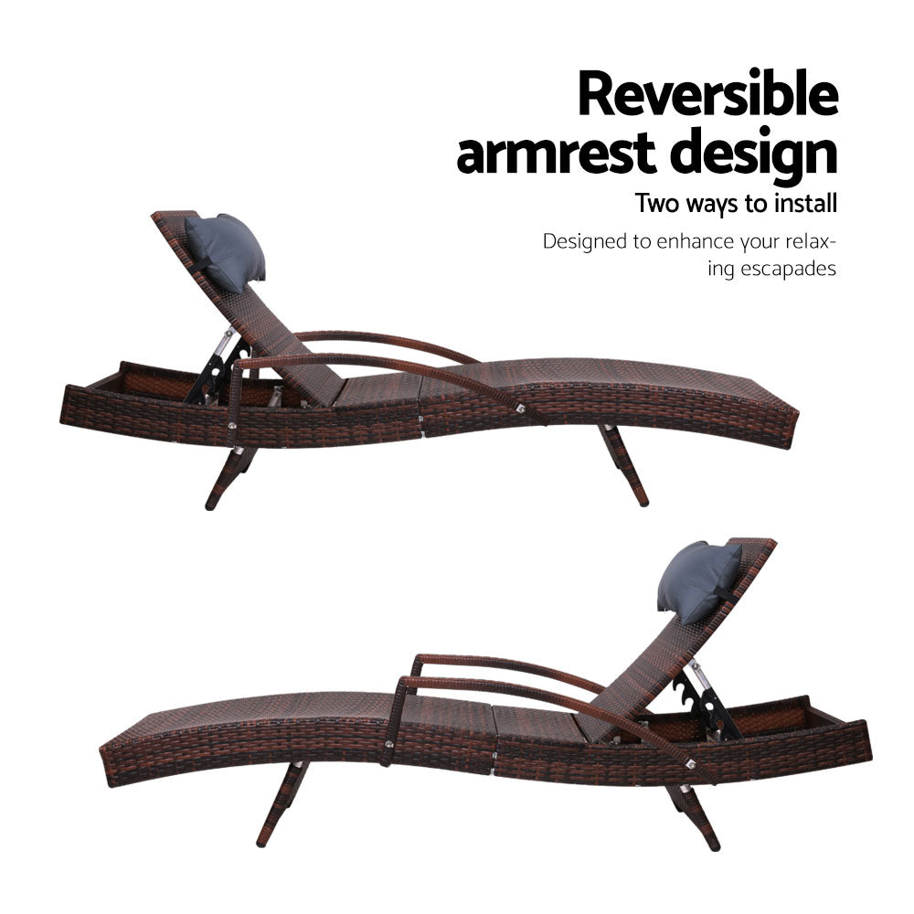 Gardeon Set of 2 Sun Lounge Outdoor Furniture Wicker Lounger Rattan Day Bed Garden Patio Brown-Furniture > Outdoor-PEROZ Accessories