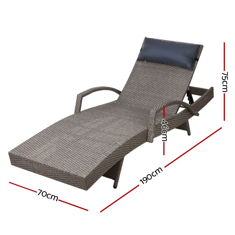 Gardeon Set of 2 Sun Lounge Outdoor Furniture Wicker Lounger Rattan Day Bed Garden Patio Grey-Furniture > Outdoor-PEROZ Accessories