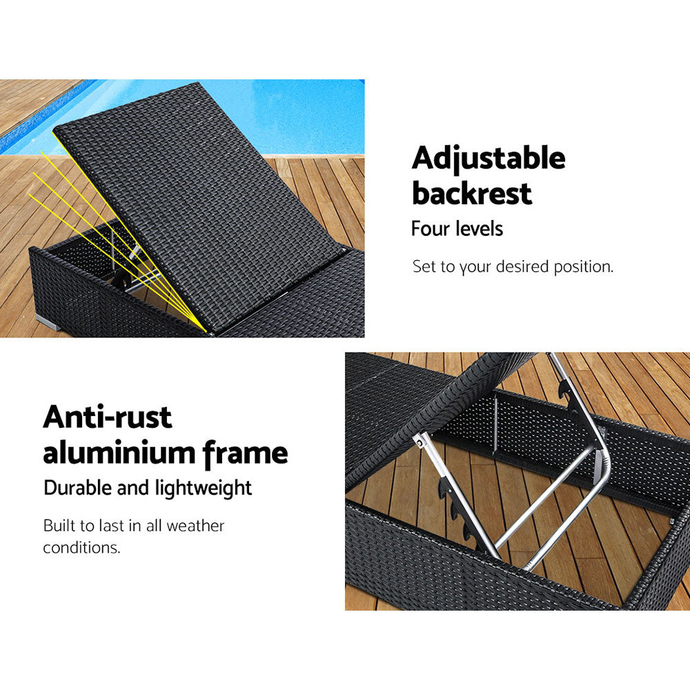 Gardeon Sun Lounge Wicker Lounger Outdoor Furniture Rattan Garden Day Bed Sofa Black-Sun Lounges-PEROZ Accessories