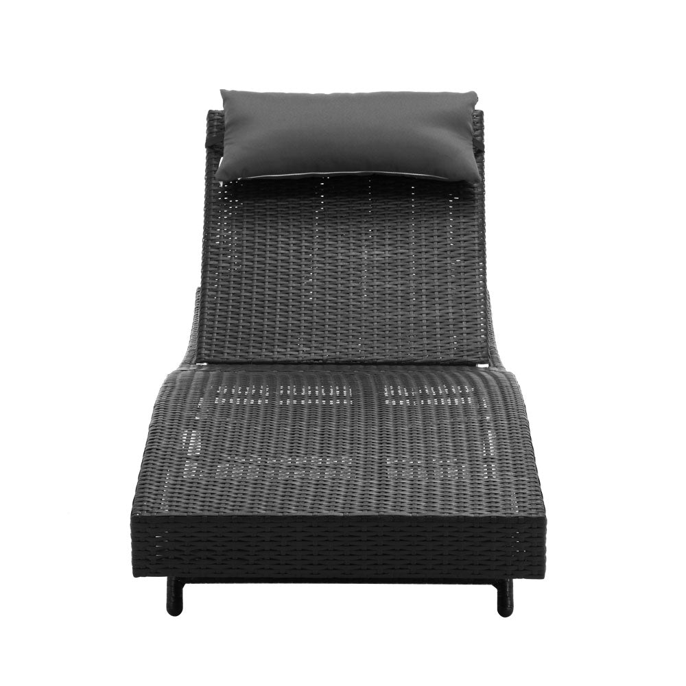 Gardeon Outdoor Sun Lounge Setting Wicker Lounger Day Bed Rattan Patio Furniture Black-Furniture > Outdoor-PEROZ Accessories