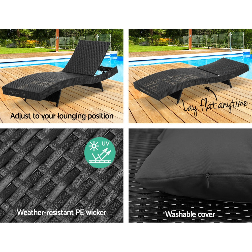 Gardeon Outdoor Sun Lounge Setting Wicker Lounger Day Bed Rattan Patio Furniture Black-Furniture > Outdoor-PEROZ Accessories