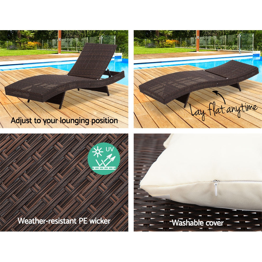 Gardeon Outdoor Wicker Sun Lounge - Brown-Furniture > Outdoor-PEROZ Accessories
