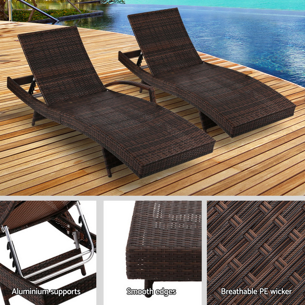 Gardeon Outdoor Sun Lounge Setting Wicker Lounger Day Bed Rattan Patio Furniture Brown-Furniture > Outdoor-PEROZ Accessories