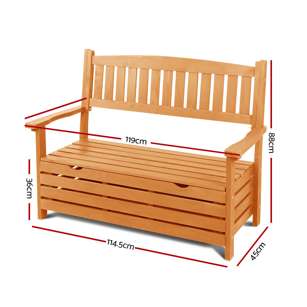 Gardeon Outdoor Storage Bench Box Wooden Garden Chair 2 Seat Timber Furniture-Furniture > Outdoor-PEROZ Accessories
