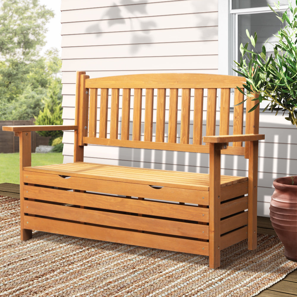 Gardeon Outdoor Storage Bench Box Wooden Garden Chair 2 Seat Timber Furniture-Furniture > Outdoor-PEROZ Accessories