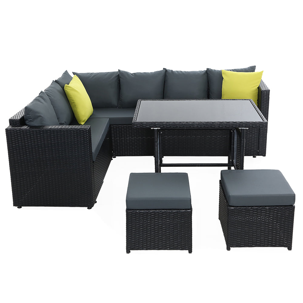 Gardeon Outdoor Furniture Patio Set Dining Sofa Table Chair Lounge Wicker Garden Black-Furniture > Outdoor-PEROZ Accessories