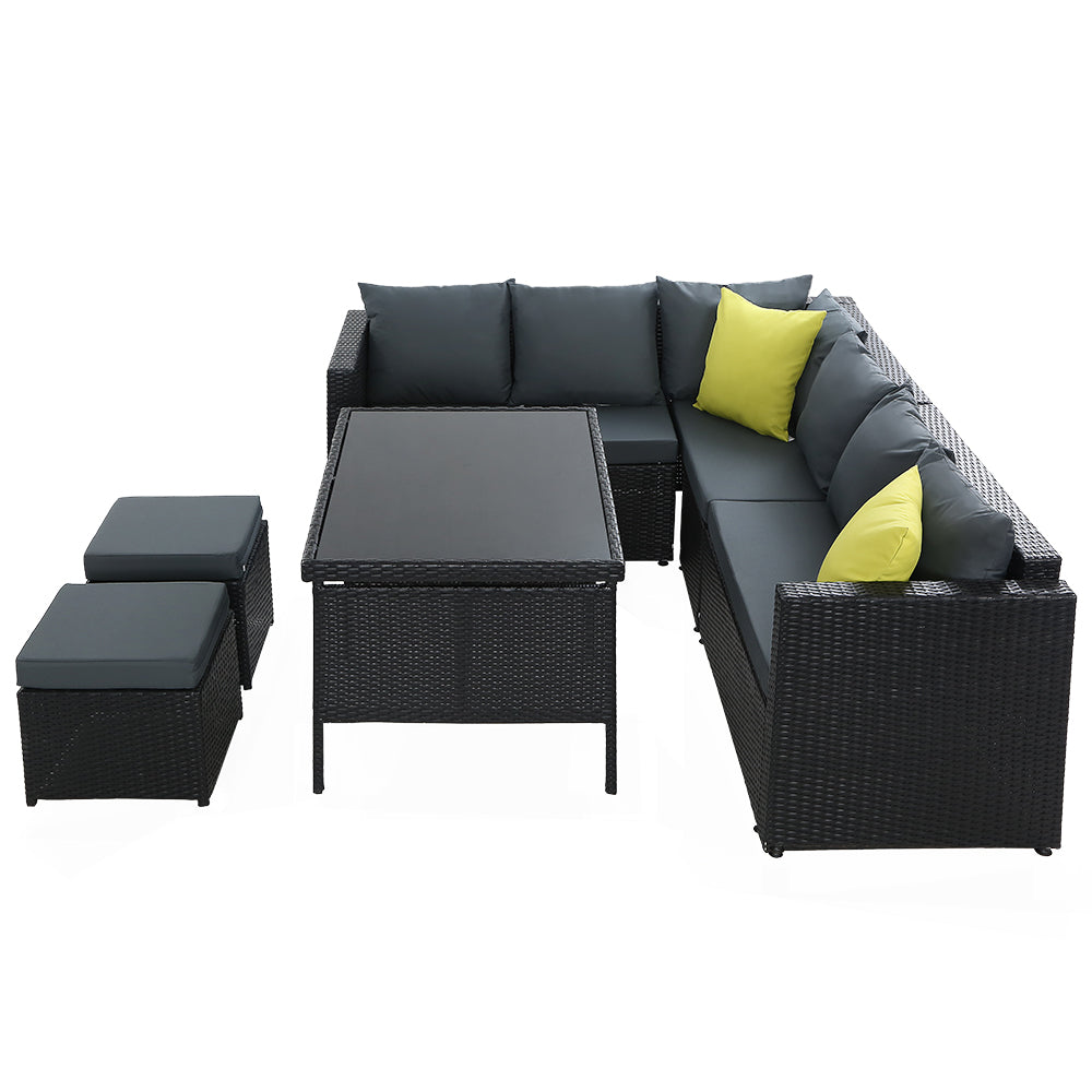 Gardeon Outdoor Furniture Patio Set Dining Sofa Table Chair Lounge Wicker Garden Black-Furniture > Outdoor-PEROZ Accessories