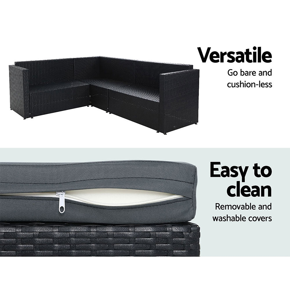 Gardeon Outdoor Furniture Patio Set Dining Sofa Table Chair Lounge Wicker Garden Black-Furniture > Outdoor-PEROZ Accessories