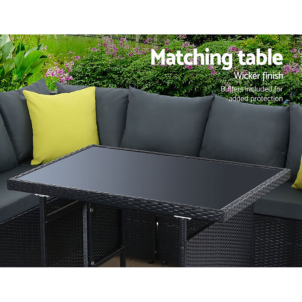 Gardeon Outdoor Furniture Patio Set Dining Sofa Table Chair Lounge Wicker Garden Black-Furniture > Outdoor-PEROZ Accessories
