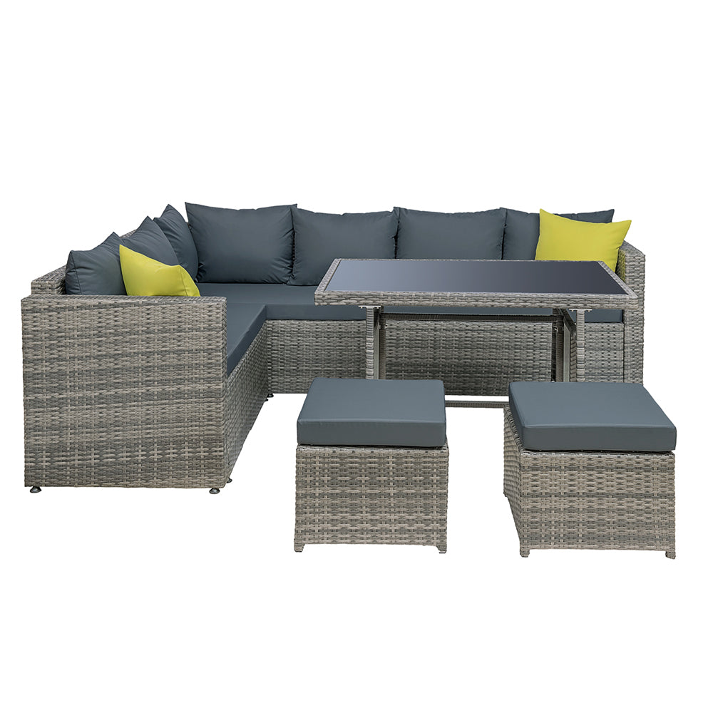 Gardeon Outdoor Furniture Patio Set Dining Sofa Table Chair Lounge Garden Wicker Grey-Furniture > Outdoor-PEROZ Accessories