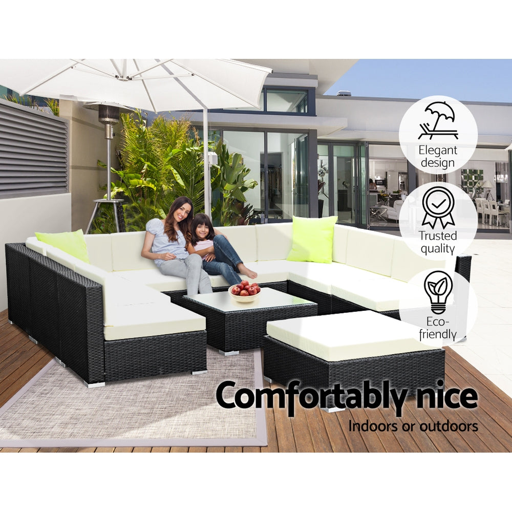Gardeon 10PC Sofa Set with Storage Cover Outdoor Furniture Wicker-Furniture > Outdoor-PEROZ Accessories