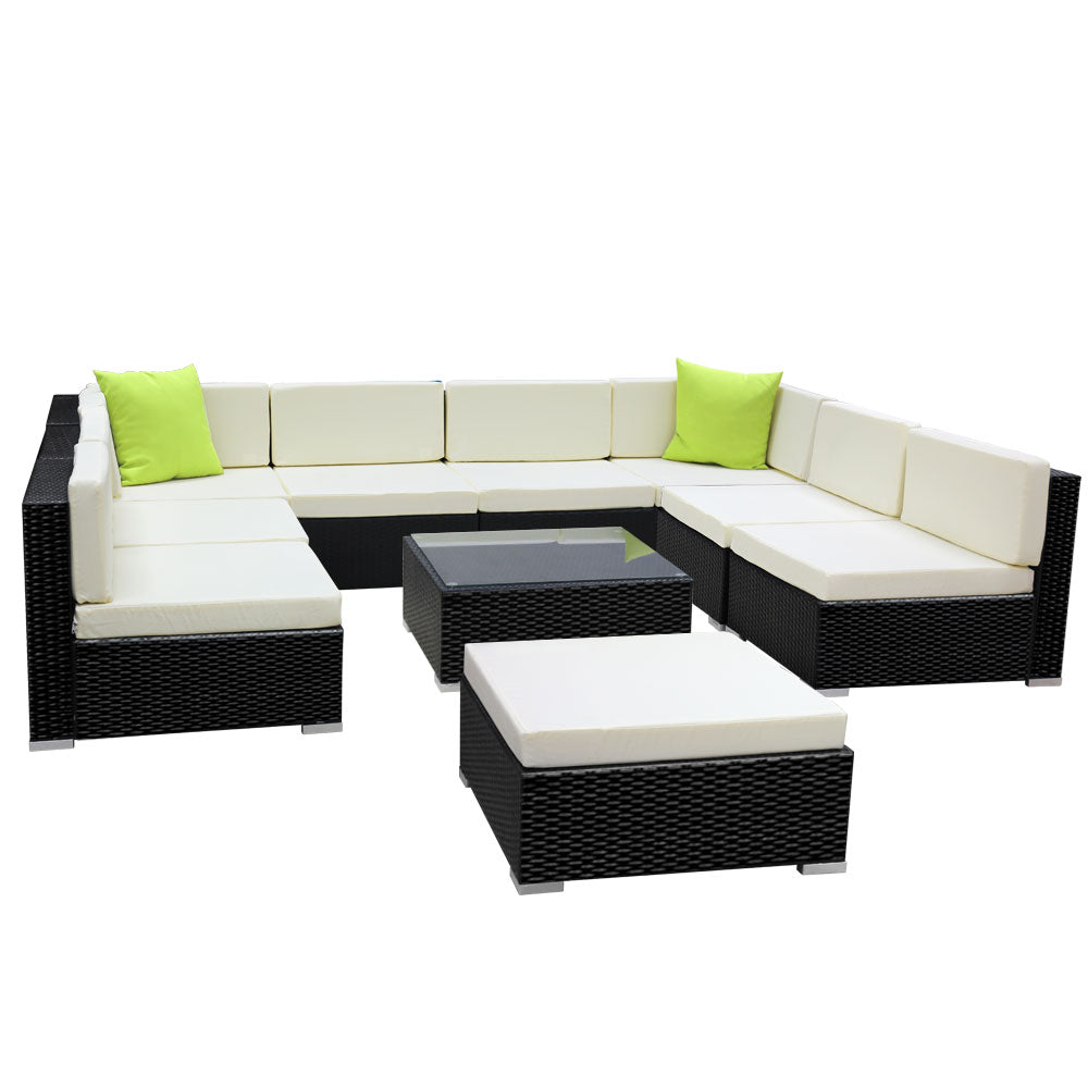 Gardeon 10PC Outdoor Furniture Sofa Set Wicker Garden Patio Lounge-Furniture > Outdoor-PEROZ Accessories