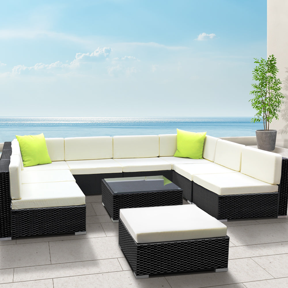 Gardeon 10PC Outdoor Furniture Sofa Set Wicker Garden Patio Lounge-Furniture > Outdoor-PEROZ Accessories