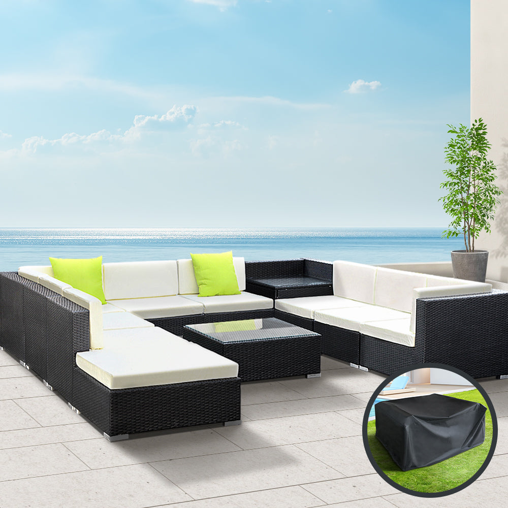 Gardeon 11PC Sofa Set with Storage Cover Outdoor Furniture Wicker-Furniture > Outdoor-PEROZ Accessories