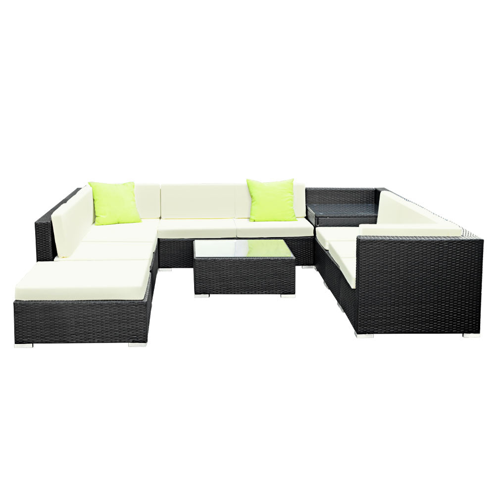 Gardeon 11PC Outdoor Furniture Sofa Set Wicker Garden Patio Lounge-Furniture > Outdoor-PEROZ Accessories