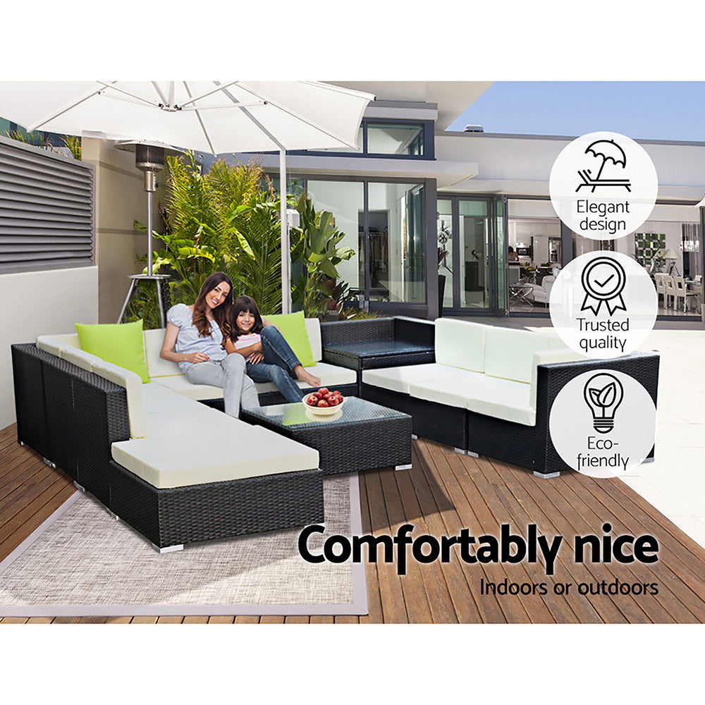 Gardeon 11PC Outdoor Furniture Sofa Set Wicker Garden Patio Lounge-Furniture > Outdoor-PEROZ Accessories