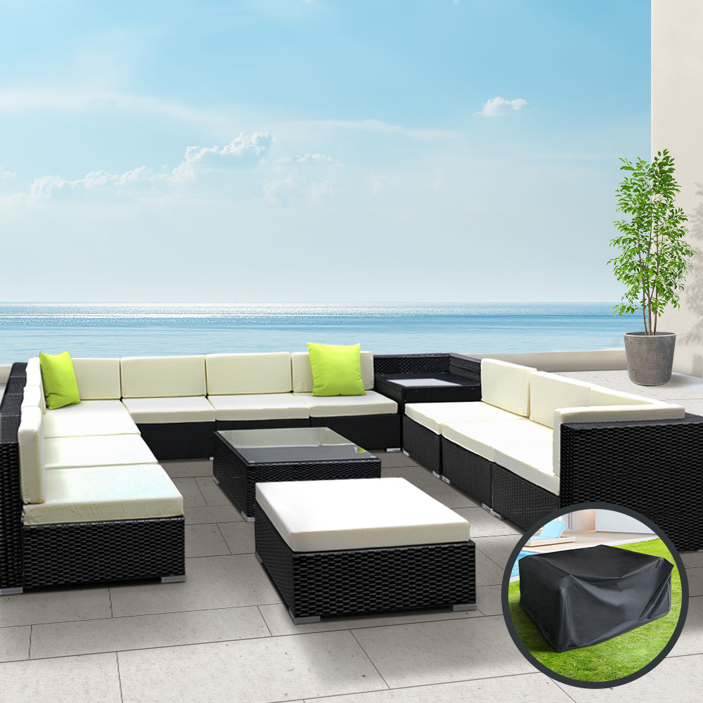 Gardeon 13PC Sofa Set with Storage Cover Outdoor Furniture Wicker-Furniture > Outdoor-PEROZ Accessories