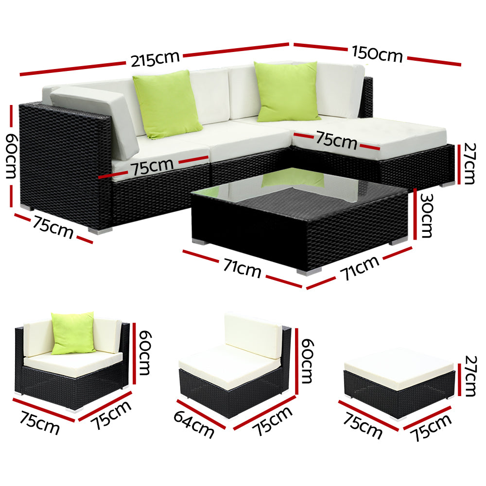 Gardeon 5PC Sofa Set with Storage Cover Outdoor Furniture Wicker-Furniture > Outdoor-PEROZ Accessories