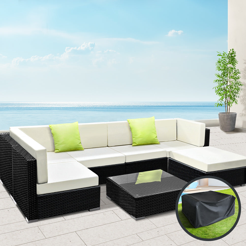 Gardeon 7PC Sofa Set with Storage Cover Outdoor Furniture Wicker-Furniture &gt; Outdoor-PEROZ Accessories